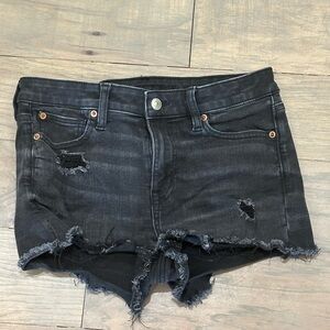 American Eagle Black Distressed High Rise Shortie Shorts
